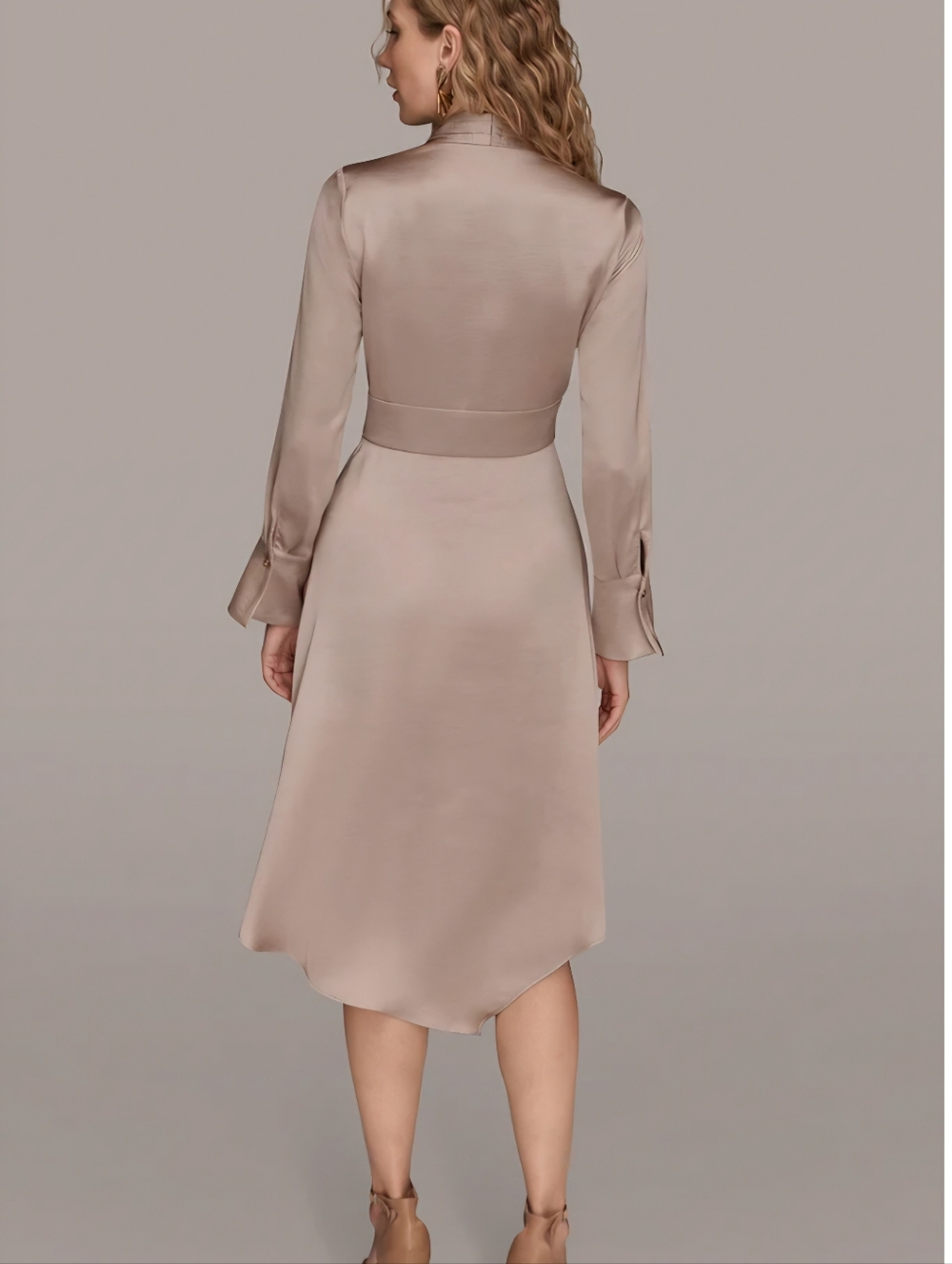 Donna Karan Dress Elegant V-Neck Satin Midi Dress in Nude - Picture 5 of 6